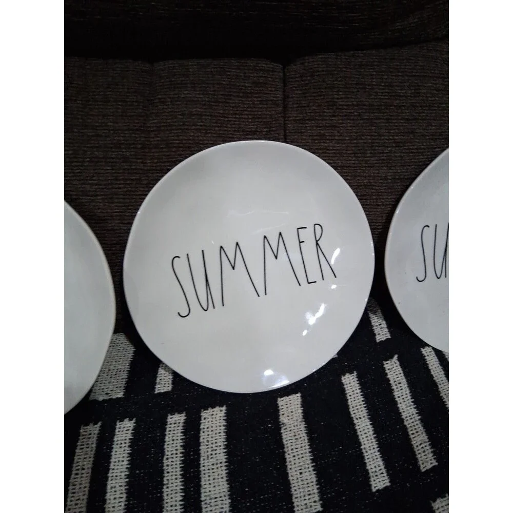 Rae Dunn Magenta Plates, Set Of 4, 8 Inch Melamine Beach Relax Summer Sunshine